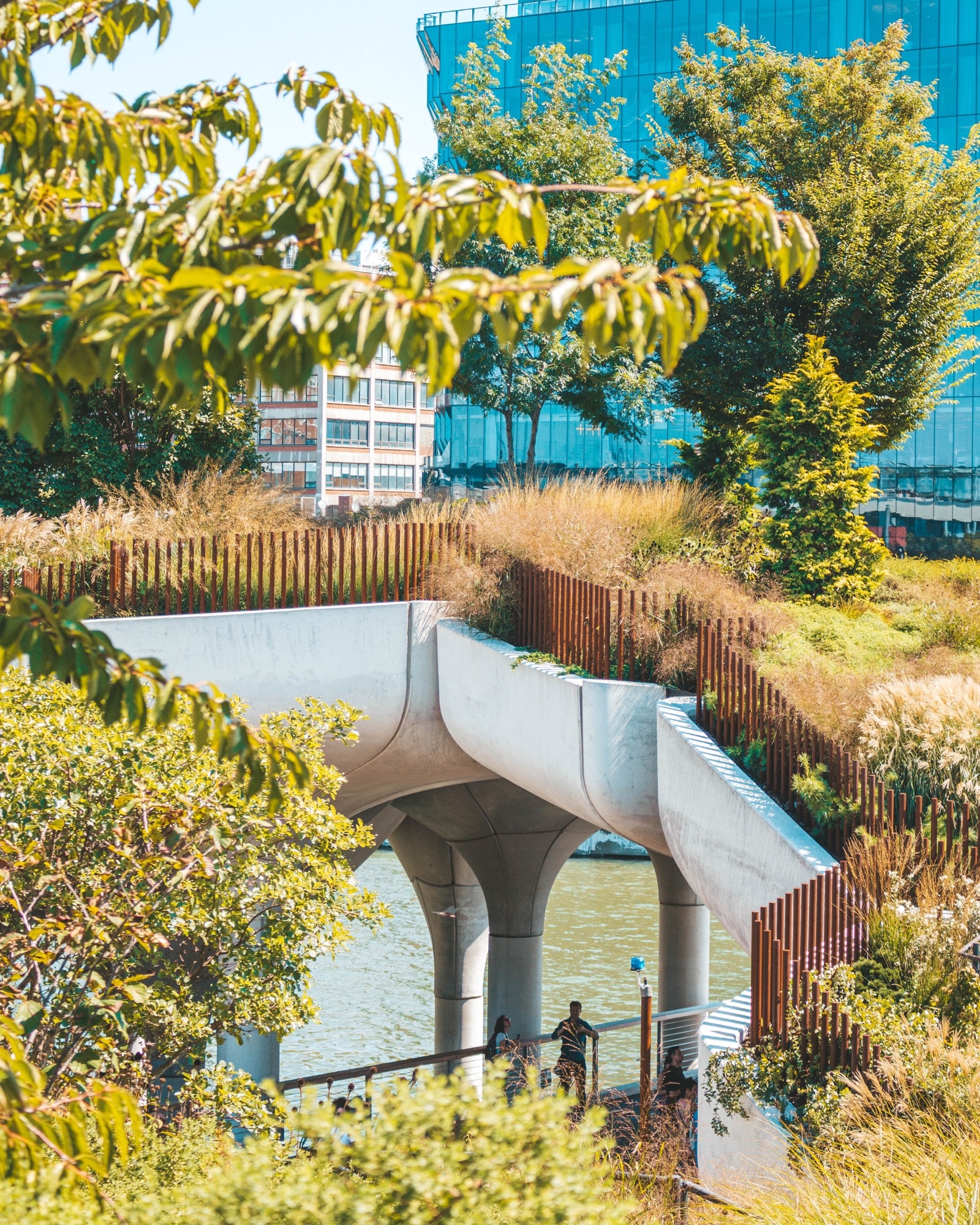 Little Island planters seen through trees
