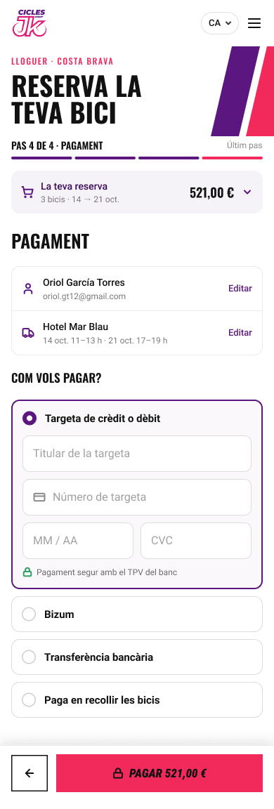 Mobile booking step 4: payment