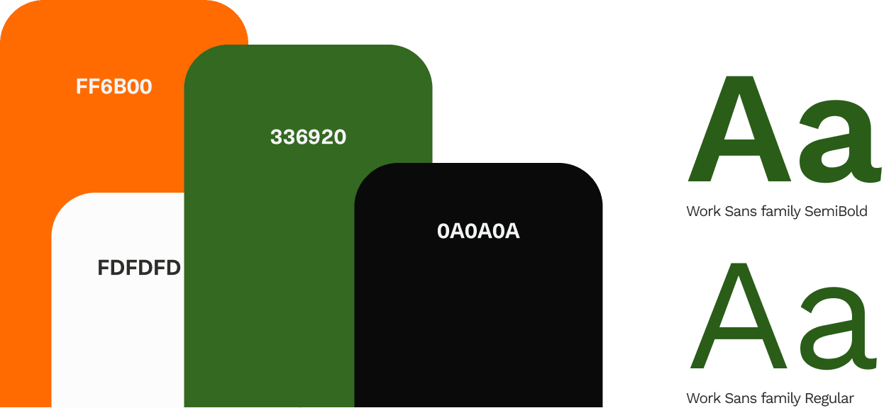 Oishii colours and Work Sans typography