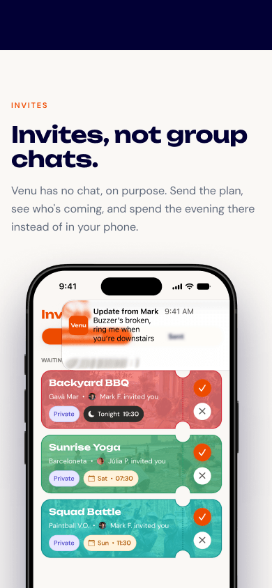 Invites section on mobile